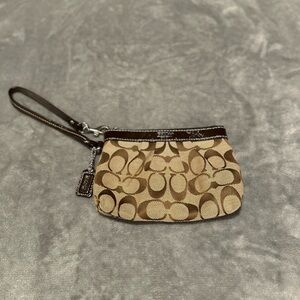 Brown Coach Outlet Corner Zip Wristlet in Signature Canvas